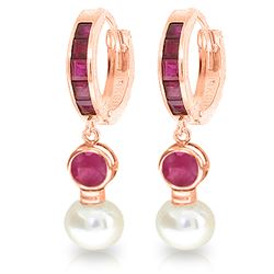 ALARRI 4.65 CTW 14K Solid Rose Gold Huggie Earrings Pearl Ruby