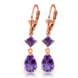 ALARRI 4.5 CTW 14K Solid Rose Gold Amethyst Drops Leverback Earrings