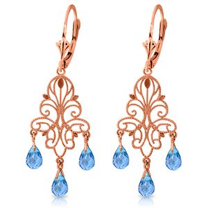 ALARRI 3.75 Carat 14K Solid Rose Gold Chandelier Earrings Natural Blue Topaz