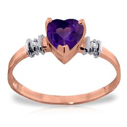 ALARRI 14K Solid Rose Gold Ring w/ Natural Purple Amethyst & Diamonds