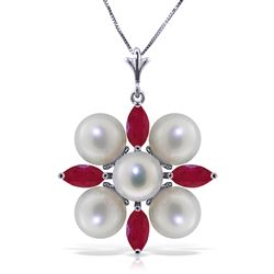 ALARRI 6.3 Carat 14K Solid White Gold Necklace Ruby Pearl