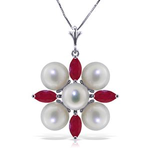 ALARRI 6.3 Carat 14K Solid White Gold Necklace Ruby Pearl
