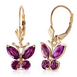 ALARRI 1.24 Carat 14K Solid Gold Butterfly Earrings Natural Amethyst