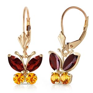 ALARRI 1.24 CTW 14K Solid Gold Butterfly Earrings Garnet Citrine