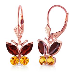 ALARRI 1.24 CTW 14K Solid Rose Gold Butterfly Earrings Garnet Citrine
