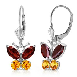 ALARRI 1.24 Carat 14K Solid White Gold Butterfly Earrings Garnet Citrine