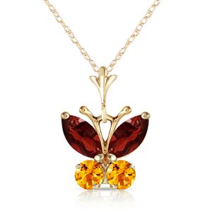 ALARRI 0.6 CTW 14K Solid Gold Butterfly Necklace Garnet Citrine