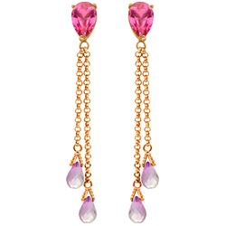 ALARRI 14K Solid Rose Gold Chandelier Earrings w/ Pink Topaz