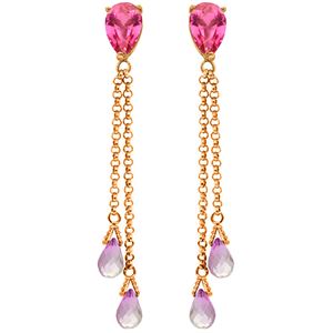 ALARRI 14K Solid Rose Gold Chandelier Earrings w/ Pink Topaz