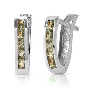 ALARRI 1.3 CTW 14K Solid White Gold Huggie Earrings Green Natural Sapphire