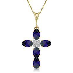 ALARRI 1.88 Carat 14K Solid Gold Cross Necklace Natural Diamond Sapphire