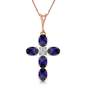ALARRI 1.88 Carat 14K Solid Rose Gold Cross Necklace Natural Diamond Sapphire