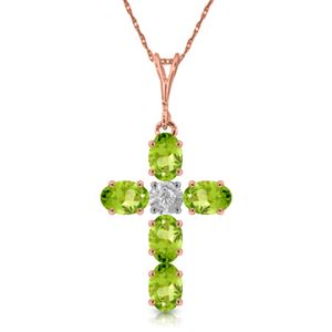 ALARRI 1.88 Carat 14K Solid Rose Gold Cross Necklace Natural Diamond Peridot