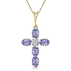 ALARRI 1.75 CTW 14K Solid Gold Cross Necklace Natural Diamond Tanzanite