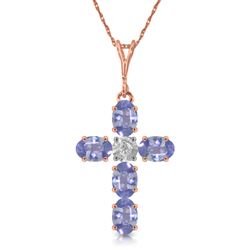 ALARRI 1.75 Carat 14K Solid Rose Gold Cross Necklace Natural Diamond Tanzanite