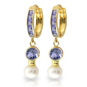 ALARRI 4.65 Carat 14K Solid Gold Huggie Earrings Pearl Tanzanite