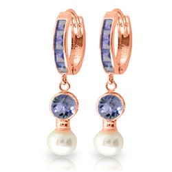 ALARRI 4.65 Carat 14K Solid Rose Gold Huggie Earrings Pearl Tanzanite