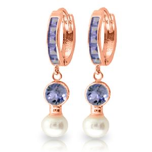 ALARRI 4.65 Carat 14K Solid Rose Gold Huggie Earrings Pearl Tanzanite