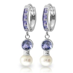 ALARRI 4.65 CTW 14K Solid White Gold Huggie Earrings Pearl Tanzanite