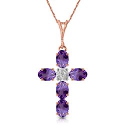 ALARRI 1.75 CTW 14K Solid Rose Gold Cross Necklace Natural Diamond Purple Amethyst