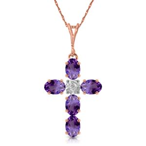 ALARRI 1.75 CTW 14K Solid Rose Gold Cross Necklace Natural Diamond Purple Amethyst