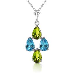ALARRI 1.5 CTW 14K Solid White Gold Necklace Natural Blue Topaz Peridot