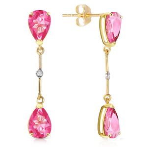 ALARRI 7.01 CTW 14K Solid Gold Diamond Pink Topaz Dangling Earrings