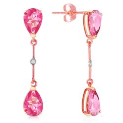 ALARRI 14K Solid Rose Gold Diamonds & Pink Topaz Dangling Earrings
