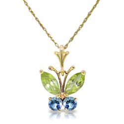 ALARRI 0.6 Carat 14K Solid Gold Butterfly Necklace Blue Topaz Peridot