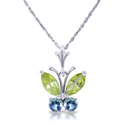 ALARRI 0.6 CTW 14K Solid White Gold Butterfly Necklace Blue Topaz Peridot