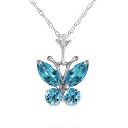 ALARRI 0.6 Carat 14K Solid White Gold Butterfly Necklace Blue Topaz