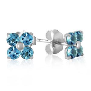 ALARRI 1.15 Carat 14K Solid White Gold Stud Earrings Blue Topaz