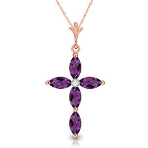 ALARRI 1.23 Carat 14K Solid Rose Gold Necklace Natural Diamond Purple Amethyst