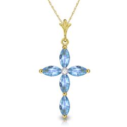 ALARRI 1.1 Carat 14K Solid Gold Necklace Natural Diamond Blue Topaz