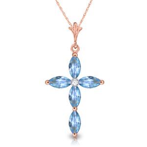 ALARRI 1.1 CTW 14K Solid Rose Gold Necklace Natural Diamond Blue Topaz