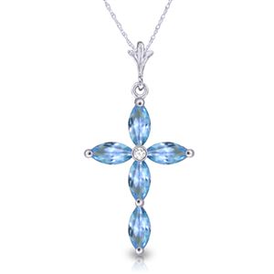 ALARRI 1.1 Carat 14K Solid White Gold Necklace Natural Diamond Blue Topaz