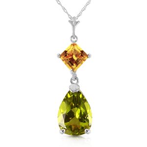 ALARRI 2 Carat 14K Solid White Gold Necklace Natural Citrine Peridot