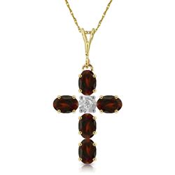 ALARRI 1.88 Carat 14K Solid Gold Cross Necklace Natural Diamond Garnet