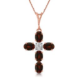 ALARRI 1.88 CTW 14K Solid Rose Gold Cross Necklace Natural Diamond Garnet