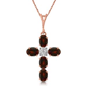 ALARRI 1.88 CTW 14K Solid Rose Gold Cross Necklace Natural Diamond Garnet