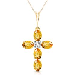 ALARRI 1.88 Carat 14K Solid Gold Cross Necklace Natural Diamond Citrine