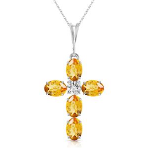 ALARRI 1.88 Carat 14K Solid White Gold Cross Necklace Natural Diamond Citrine