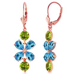 ALARRI 5.32 CTW 14K Solid Rose Gold Flower Blue Topaz Peridot Earrings