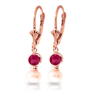 ALARRI 5.2 Carat 14K Solid Rose Gold Leverback Earrings Pearl Ruby