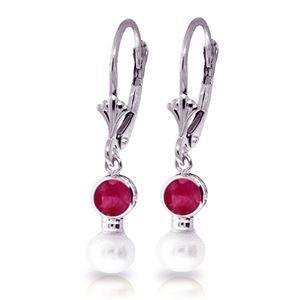 ALARRI 5.2 CTW 14K Solid White Gold Leverback Earrings Pearl Ruby