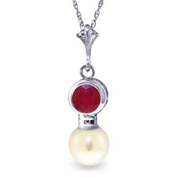 ALARRI 1.23 CTW 14K Solid White Gold Change Others Ruby Pearl Necklace