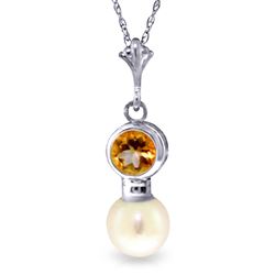 ALARRI 1.23 Carat 14K Solid White Gold All Of This Citrine Pearl Necklace