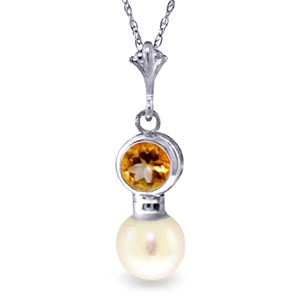ALARRI 1.23 Carat 14K Solid White Gold All Of This Citrine Pearl Necklace