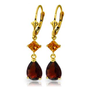 ALARRI 4.5 Carat 14K Solid Gold Leverback Earrings Garnet Citrine