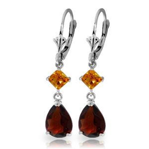 ALARRI 4.5 CTW 14K Solid White Gold Leverback Earrings Garnet Citrine